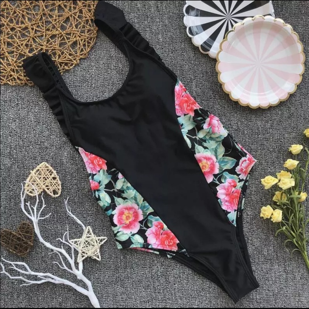HOST PICK! Tropical Print Black One Piece - Picture 2 of 5